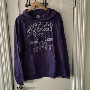 Delta Fleece Portland Maine Moose Classic Outdoors Purple Hoodie Men's Large
